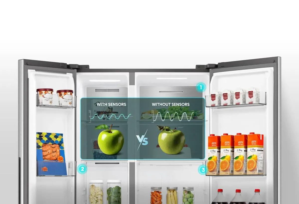 Απεικονίζεται διατήρηση μήλου με και χωρίς αισθητήρες θερμοκρασίας.